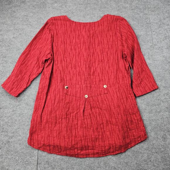 Soft Surroundings Top Womens XL Red Button Front Woven Cotton Gauze Boho Tunic - Picture 6 of 6